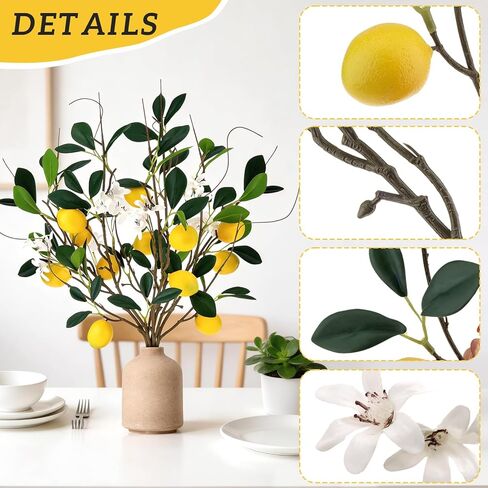 4 قطع من فروع الليمون الاصطناعي مقاس 45.72 سم ديكور ليمون مزيف فرع فاكهة صناعية جذع ليمون واقعي مع أوراق نابضة بالحياة لتزيين طاولة المطبخ المنزلية in Kuwait