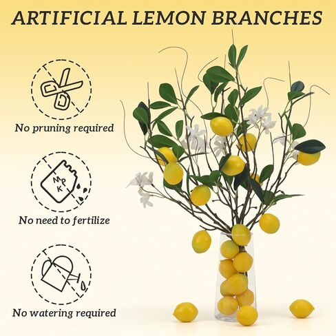 4 قطع من فروع الليمون الاصطناعي مقاس 45.72 سم ديكور ليمون مزيف فرع فاكهة صناعية جذع ليمون واقعي مع أوراق نابضة بالحياة لتزيين طاولة المطبخ المنزلية in Kuwait