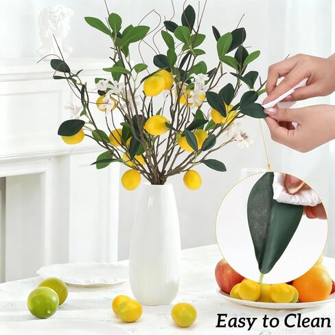 4 قطع من فروع الليمون الاصطناعي مقاس 45.72 سم ديكور ليمون مزيف فرع فاكهة صناعية جذع ليمون واقعي مع أوراق نابضة بالحياة لتزيين طاولة المطبخ المنزلية in Kuwait