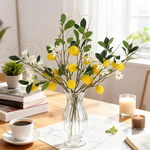 4 قطع من فروع الليمون الاصطناعي مقاس 45.72 سم ديكور ليمون مزيف فرع فاكهة صناعية جذع ليمون واقعي مع أوراق نابضة بالحياة لتزيين طاولة المطبخ المنزلية in Kuwait