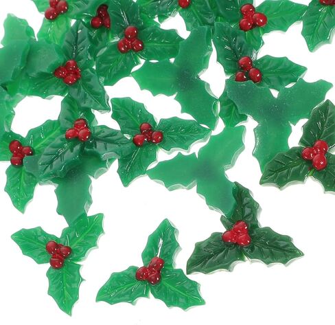 30Pcs Holly Leaves and Berries Resin Ornaments for Christmas DIY Crafts Decorations for Christmas Trees Wreaths Holiday Decor in Saudi Arabia
