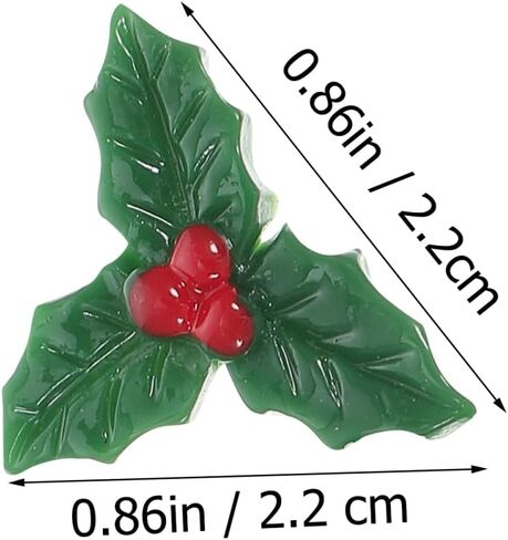 30Pcs Holly Leaves and Berries Resin Ornaments for Christmas DIY Crafts Decorations for Christmas Trees Wreaths Holiday Decor in Saudi Arabia
