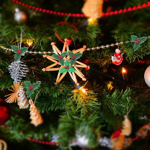 30Pcs Holly Leaves and Berries Resin Ornaments for Christmas DIY Crafts Decorations for Christmas Trees Wreaths Holiday Decor in Saudi Arabia
