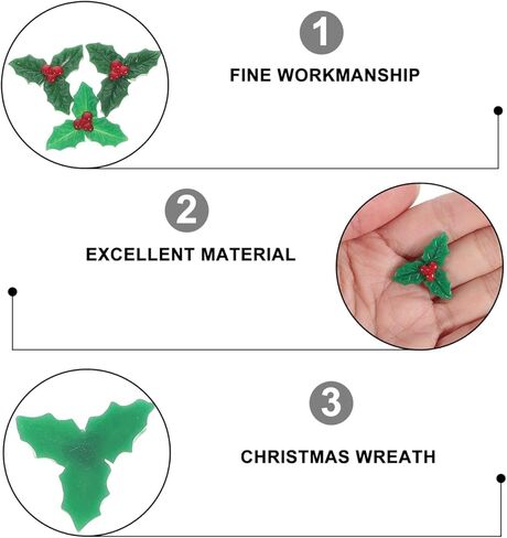 30Pcs Holly Leaves and Berries Resin Ornaments for Christmas DIY Crafts Decorations for Christmas Trees Wreaths Holiday Decor in Saudi Arabia