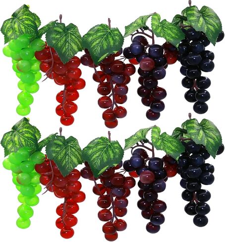 10 Bunches Fake Grapes Grape Hanging Ornaments Lifelike Rubber Grape Bunches Artificial Fruits for Home Kitchen Party Garden Decor Fruit Basket Decoration Food Ornaments Photography Props (5 Colors) in Saudi Arabia