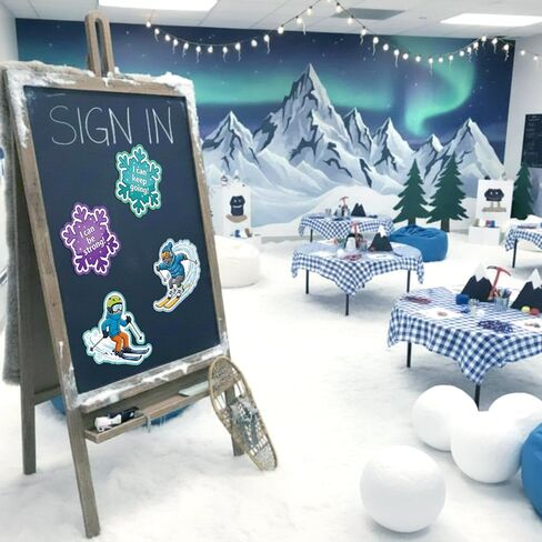 60 Pcs Snowball Mountain Theme Cutouts Set Mountain VBS Style Inspirational Cutouts Bulletin Board Decoration with 100 Pcs Glue Point for 2026 Church Vacation Activities Decorations in Kuwait