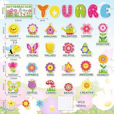 JarThenaAMCS Spring Bulletin Board Decorations Affirmation Station Bulletin Board Set Colorful Flower Motivational Posters Butterfly Bee Paper Cutouts for School Classroom Wall Chalkboard Decor in Saudi Arabia
