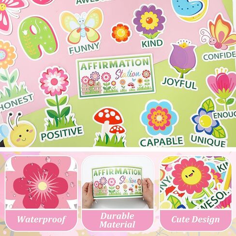 JarThenaAMCS Spring Bulletin Board Decorations Affirmation Station Bulletin Board Set Colorful Flower Motivational Posters Butterfly Bee Paper Cutouts for School Classroom Wall Chalkboard Decor in Saudi Arabia