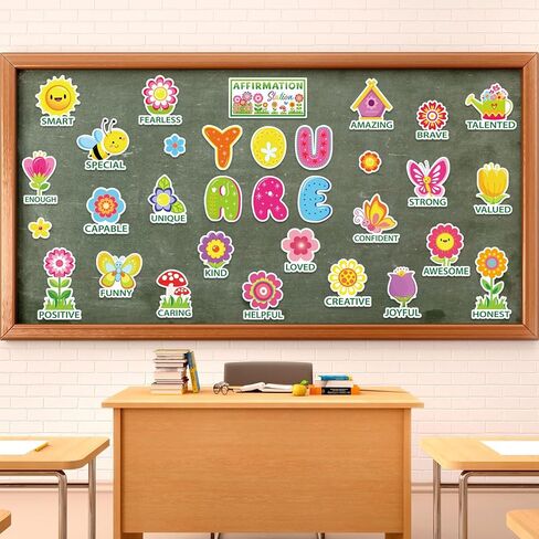 JarThenaAMCS Spring Bulletin Board Decorations Affirmation Station Bulletin Board Set Colorful Flower Motivational Posters Butterfly Bee Paper Cutouts for School Classroom Wall Chalkboard Decor in Saudi Arabia