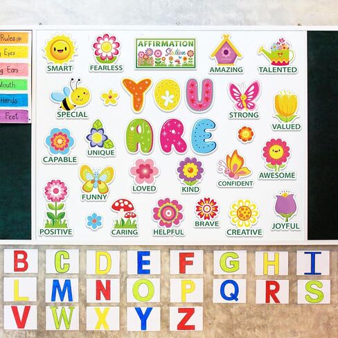 JarThenaAMCS Spring Bulletin Board Decorations Affirmation Station Bulletin Board Set Colorful Flower Motivational Posters Butterfly Bee Paper Cutouts for School Classroom Wall Chalkboard Decor in Saudi Arabia