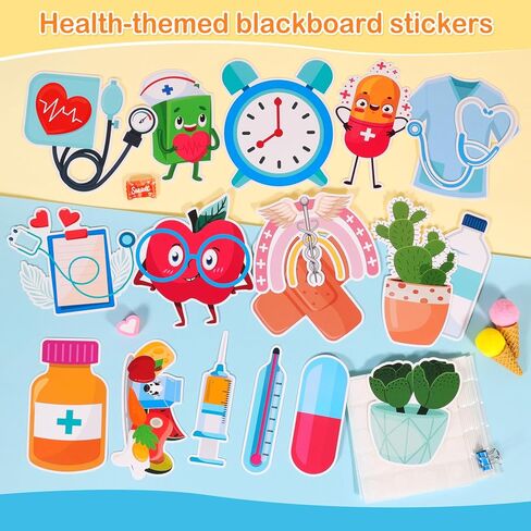 HOWAF 79pcs مجموعة لوحة الإعلانات الصحية، ممرضات الرعاية الصحية الفصول الدراسية الزينة الطبية RN القواطع للطلاب مستشفى العودة إلى المدرسة الرسم البياني الجدار اللوازم، رياض الأطفال التمريض اليوم الأول من المدرسة in Saudi Arabia