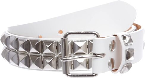 beltiscool 1 1/2" Snap On Two Row Punk Rock Star Silver Studded Solid Leather Belt in Saudi Arabia
