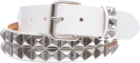 beltiscool 1 1/2" Snap On Two Row Punk Rock Star Silver Studded Solid Leather Belt in Saudi Arabia