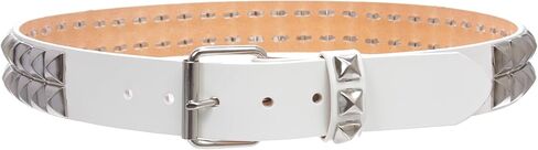 beltiscool 1 1/2" Snap On Two Row Punk Rock Star Silver Studded Solid Leather Belt in Saudi Arabia