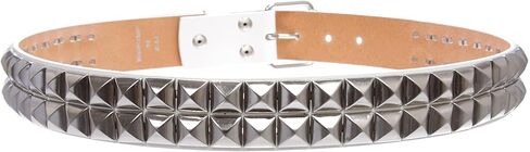 beltiscool 1 1/2" Snap On Two Row Punk Rock Star Silver Studded Solid Leather Belt in Saudi Arabia