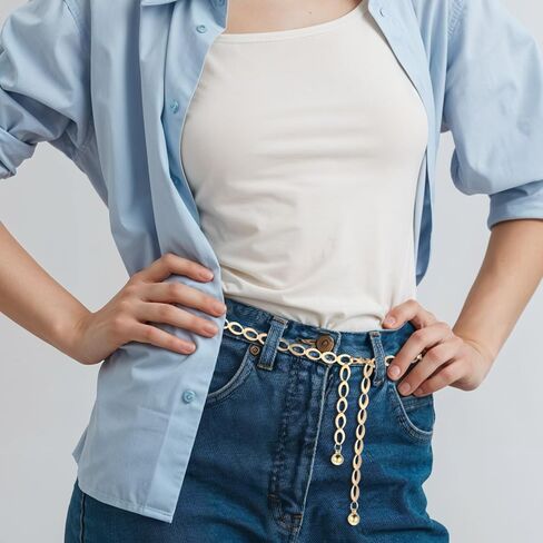 Gold Chain Belt for Women, Dainty Body Link Jewelry, Adjustable Loin Chain Link Body Waist, Fashion Long Hollow Belt, Body Belly Jewelry for Jean Pants Dress (Gold) in Saudi Arabia