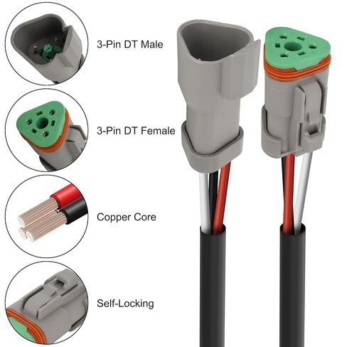 XMSJSIY 3 Pin DT Connector Waterproof Male Female Plug Socket Wiring Harness Kit 16AWG Automotive 3 Wire DT Electrical Wire Harness Connector for Car Truck LED Work Light Fog Lights - 4 Sets in Saudi Arabia