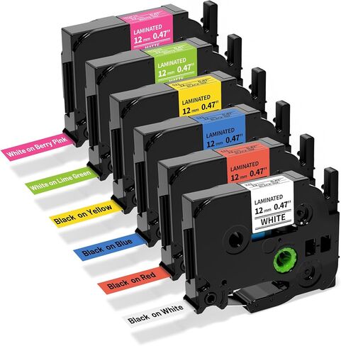 Suminey 6 Pack Replacement for Brother Label Maker Machine TZe 12mm 0.47 Ribbon Laminated TZ Colored Refills Compatible with Brother P Touch PT-D210 D220 H110 1000 1280 D400 Cube, 1/2" x 26.2' in Kuwait