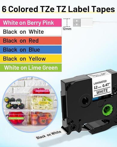 Suminey 6 Pack Replacement for Brother Label Maker Machine TZe 12mm 0.47 Ribbon Laminated TZ Colored Refills Compatible with Brother P Touch PT-D210 D220 H110 1000 1280 D400 Cube, 1/2" x 26.2' in Kuwait