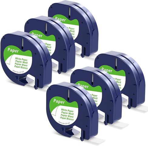 استبدال الورق الأبيض COLORTY A91330 لصانع الملصقات Dymo يعيد تعبئة شريط الملصقات 12 مم × 4 متر متوافق مع Dymo LetraTag LT-100H LT-100T QX50 200B 2000، 6 عبوات in Kuwait