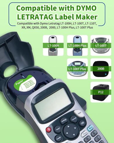 استبدال الورق الأبيض COLORTY A91330 لصانع الملصقات Dymo يعيد تعبئة شريط الملصقات 12 مم × 4 متر متوافق مع Dymo LetraTag LT-100H LT-100T QX50 200B 2000، 6 عبوات in Kuwait