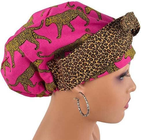 European with Bow Scrub Cap Ribbon – Fine Leopardos - Scrub Hat for Women & Men tie Back | Working Cap with Holder. Bouffant, Scrub Hats for Women, Nurses Hats | Dr. Hats in Saudi Arabia