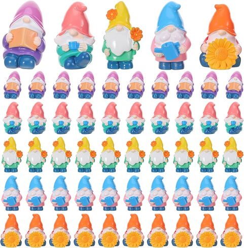 50Pcs Spring Mini Resin Gnomes Miniature Tiny Gnome Figurines Mini Resin Fairy Statues for Garden Landscape Dollhouse DIY Crafts in Saudi Arabia
