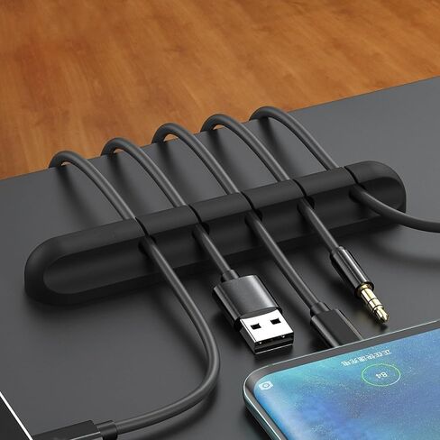 5-Slot Cable Manager Clips - Non-Slip Wire Organizer for Desk, 4.5" Office/Bedroom Use Black in Saudi Arabia