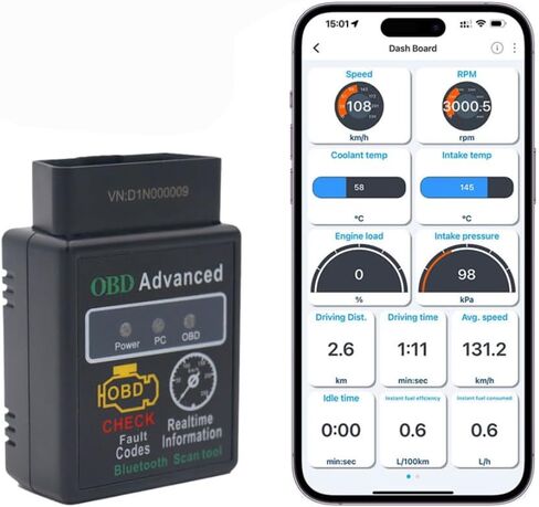 OBD Advanced OBD2 Bluetooth Scanner, Car Diagnostic Tool with Real-time Data, Engine Fault Code Reader for Android iOS Windows, Vehicle Battery Powered, Pack of 1 in Saudi Arabia