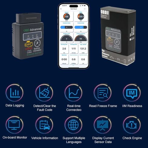 OBD Advanced OBD2 Bluetooth Scanner, Car Diagnostic Tool with Real-time Data, Engine Fault Code Reader for Android iOS Windows, Vehicle Battery Powered, Pack of 1 in Saudi Arabia