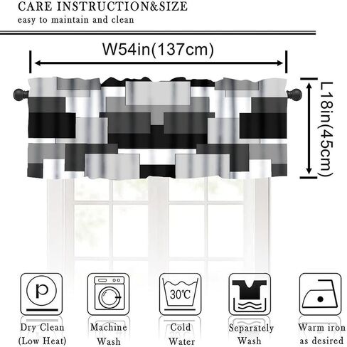Gray and Black Valance Curtain Gray White Geometric Silver Dark Abstract Square Art Rod Pocket Valance Window Treatments Short Curtains for Kitchen Living Room Decor 54x18inch in Saudi Arabia