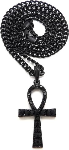 قلادة عنخ مرصعة بالأحجار السوداء مقاس 5 مم 24 بوصة سلسلة كوبية in Kuwait