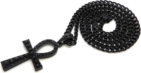 قلادة عنخ مرصعة بالأحجار السوداء مقاس 5 مم 24 بوصة سلسلة كوبية in Kuwait