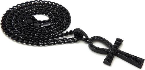 قلادة عنخ مرصعة بالأحجار السوداء مقاس 5 مم 24 بوصة سلسلة كوبية in Kuwait