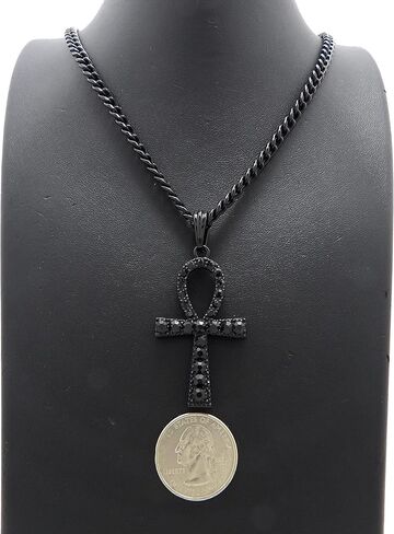 قلادة عنخ مرصعة بالأحجار السوداء مقاس 5 مم 24 بوصة سلسلة كوبية in Kuwait