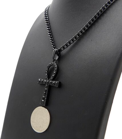 قلادة عنخ مرصعة بالأحجار السوداء مقاس 5 مم 24 بوصة سلسلة كوبية in Kuwait