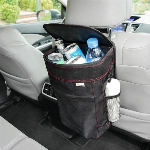 EcoNour Car Trash Can with Lid & Storage Pockets | Waterproof Garbage Bag for Car with 2.5 Gallons | Hanging Car Organizer with Removable Inner Can | Multipurpose Bag | Black in Kuwait