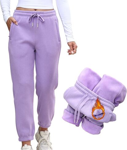 بنطال رياضي نسائي مبطن بالصوف برباط خصر مطاطي للشتاء الدافئ مع جيب in Kuwait