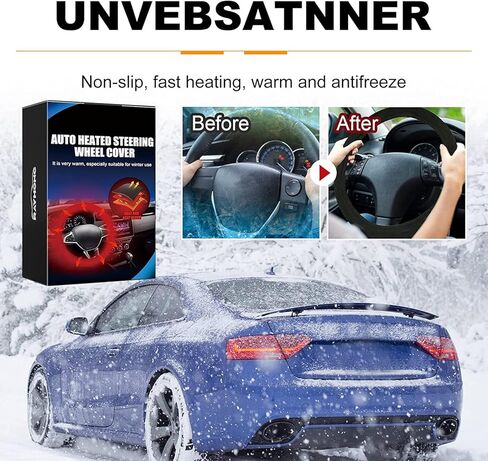 غطاء عجلة القيادة المدفأ العالمي 12 فولت لتدفئة عجلة القيادة 14.5-15.5 بوصة غطاء حماية عجلة القيادة التلقائي للسيارات والشاحنات والشاحنات (أسود 3) in Kuwait