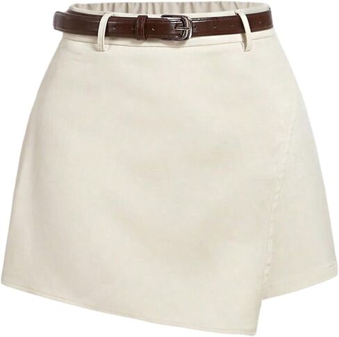 Floerns Women's Plus Size High Rise Wrap Skorts Asymmetric Hem Business Skirt Shorts with Belt in Saudi Arabia