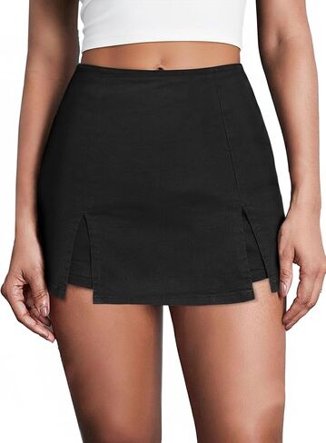 Avanova Women Double Slit Skort Bodycon Mini Skirt High Waisted Short Skirts in Saudi Arabia