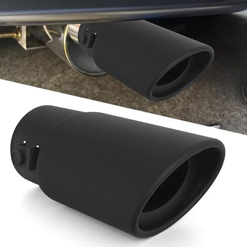 Stainless Steel Car Exhaust Tip, Bolt-On Resonated Muffler Slant Tip with Clamps and Adapters, 2.5" to 3.3" Adjustable Auto Chrome-Plated Finish Exhaust Tailpipe for Cars (Black, Style 1) in Saudi Arabia