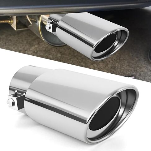 Stainless Steel Car Exhaust Tip, Bolt-On Resonated Muffler Slant Tip with Clamps and Adapters, 2.5" to 3.3" Adjustable Auto Chrome-Plated Finish Exhaust Tailpipe for Cars (Black, Style 1) in Saudi Arabia