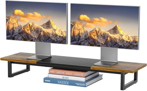 Simple Trending Desk Organizers and Accessories, Dual Monitor Stand Riser, Desk Shelf Wood Computer Rack for 2 Monitors in Kuwait