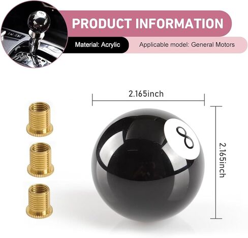 WZP Shift Knob Manual Gear, 8 Ball Round Shift Knob, Acrylic 5 6 Speed Shifter Knobs with 3 Threaded Adapter M8*1.25 M10*1.5 M12*1.25, Universal for Most Manual Gear Cars (Black) in Saudi Arabia