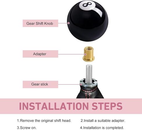 WZP Shift Knob Manual Gear, 8 Ball Round Shift Knob, Acrylic 5 6 Speed Shifter Knobs with 3 Threaded Adapter M8*1.25 M10*1.5 M12*1.25, Universal for Most Manual Gear Cars (Black) in Saudi Arabia