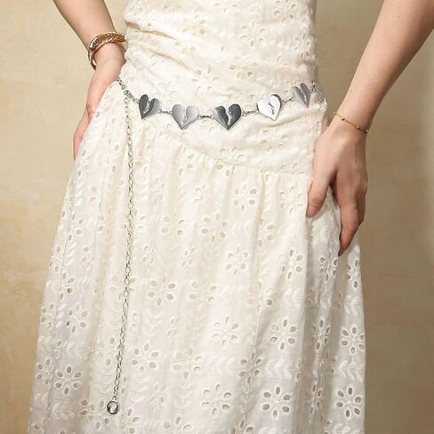 سلسلة بطن على شكل قلب للنساء - إكسسوار مجوهرات للجسم بسلسلة خصر فضية، حزام خصر قابل للتعديل لحفلات الزفاف في المهرجانات in Kuwait