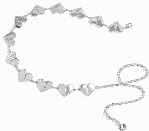 سلسلة بطن على شكل قلب للنساء - إكسسوار مجوهرات للجسم بسلسلة خصر فضية، حزام خصر قابل للتعديل لحفلات الزفاف في المهرجانات in Kuwait