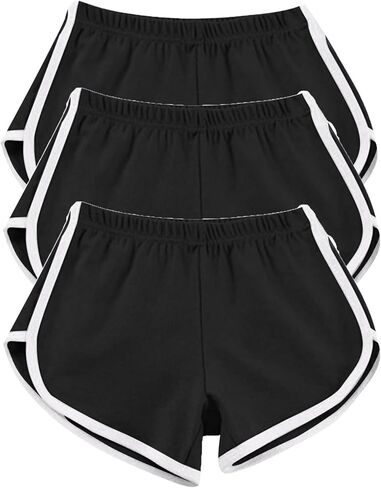 Women's Athletic Shorts 3 Pack Summer Running Active Elastic Waist Yoga Dolphin Shorts Workout Sports Lounge Short Pants in Saudi Arabia