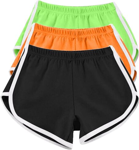 Women's Athletic Shorts 3 Pack Summer Running Active Elastic Waist Yoga Dolphin Shorts Workout Sports Lounge Short Pants in Saudi Arabia